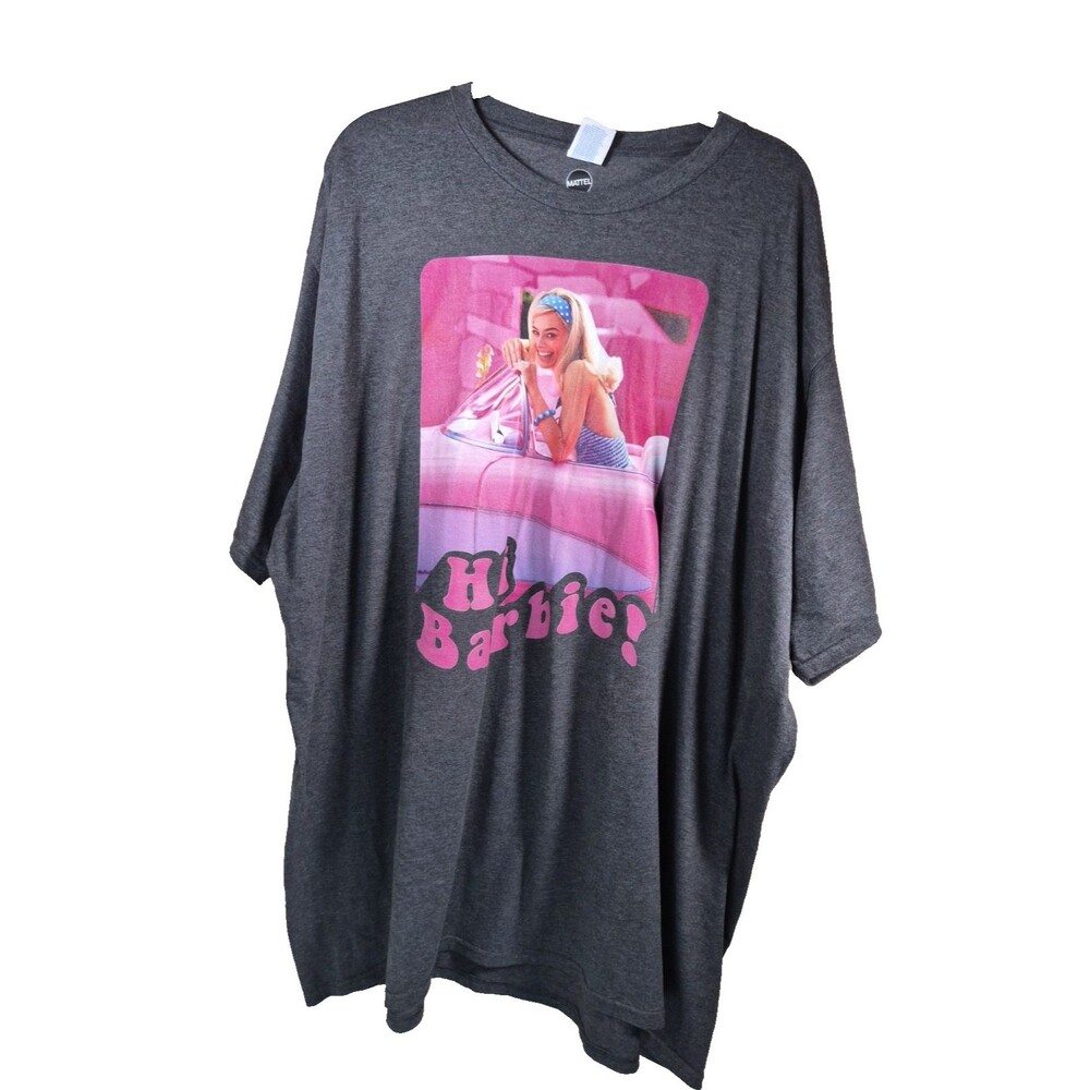 Mattel Mens Margot Robbie Barbie Movie Graphic T-Shirt Gray Size 4XL Hi Barbie!